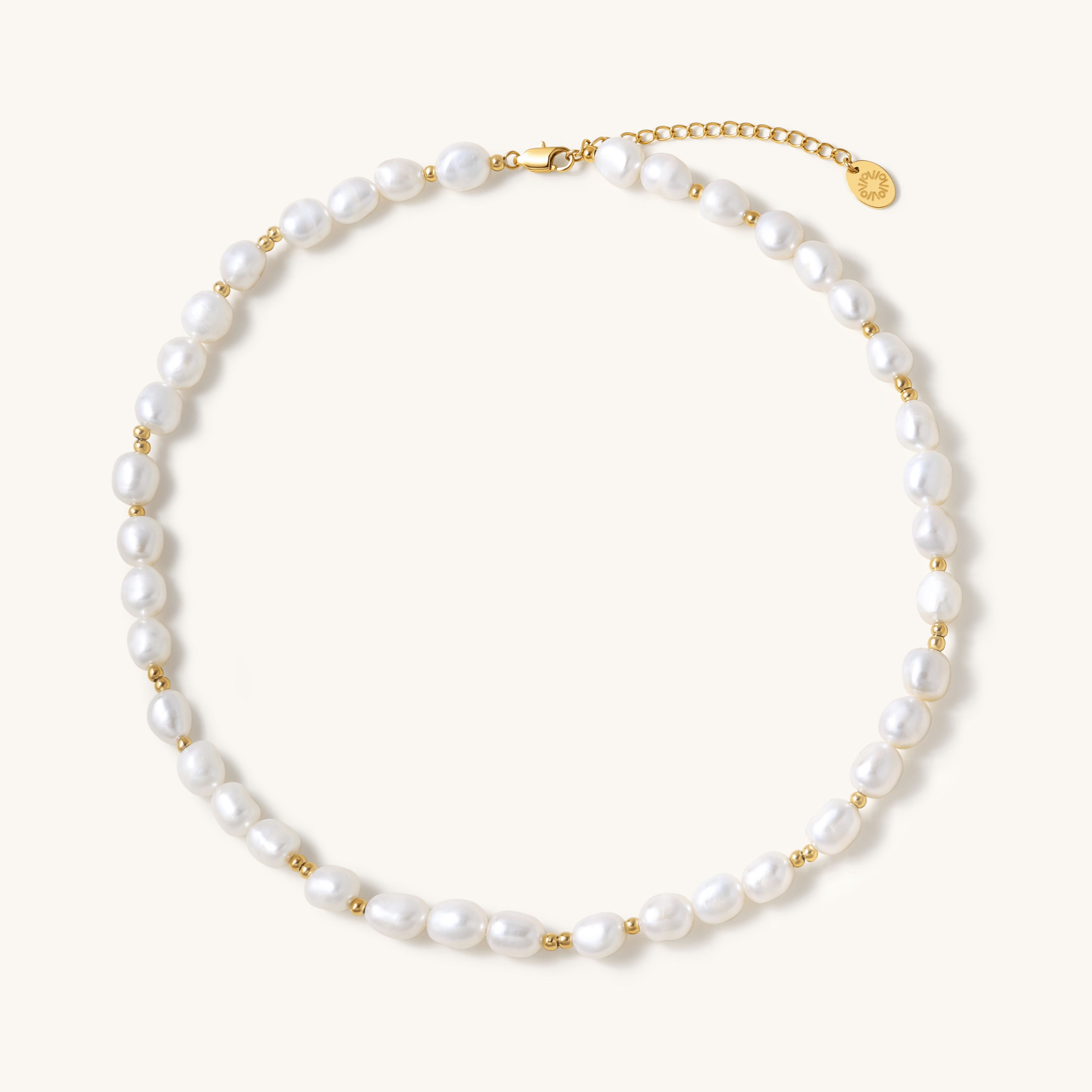 Golden Bead Accent Pearl Necklace, 7 - 9mm, 3A - PERLVOYA