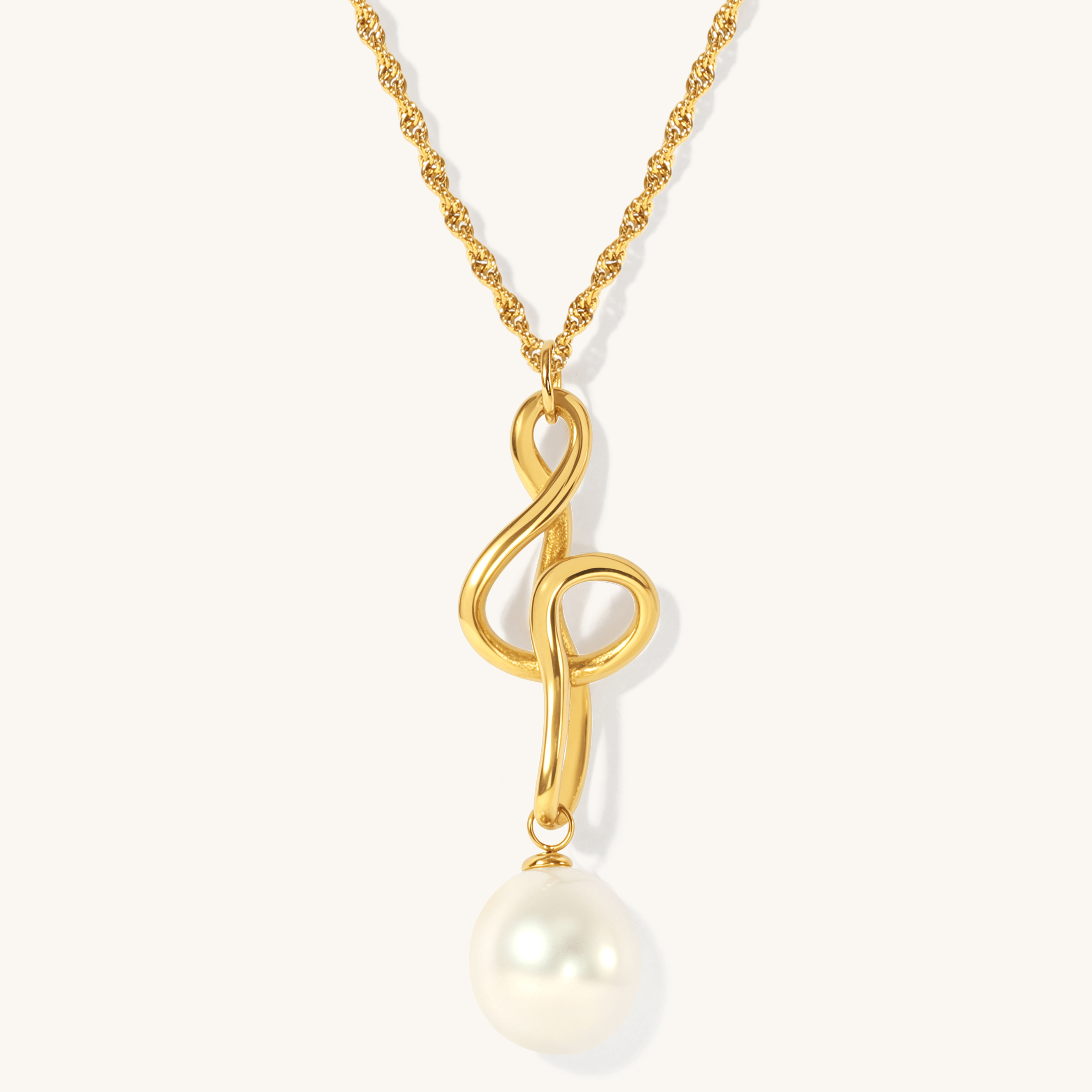 Golden Treble Clef Pearl Necklace, 10 - 11mm, 4A - PERLVOYA